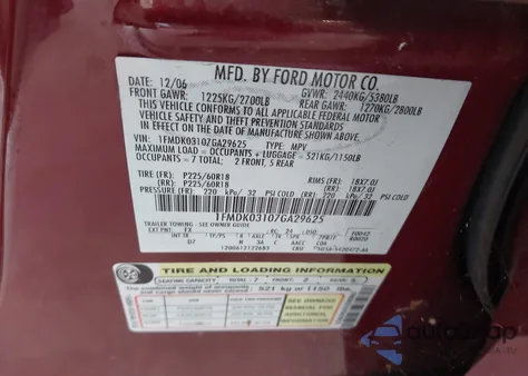 2007 Ford Freestyle Limited from USA, damaged, VIN 1FMDK03107GA29625